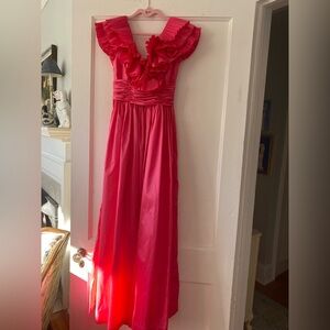 Ruffled V-Neck Prom / Formal Dress - Hot Pink